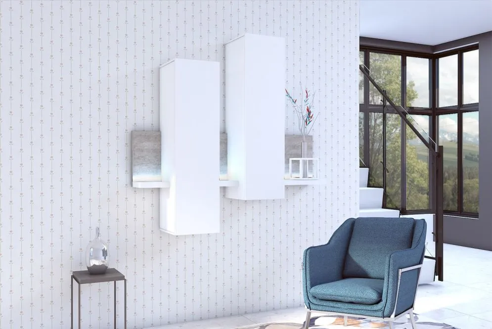 Witryna wisząca BOTA biała/beton colorado HELVETIA | MIRAT. styl LOFT kolekcja BOTA