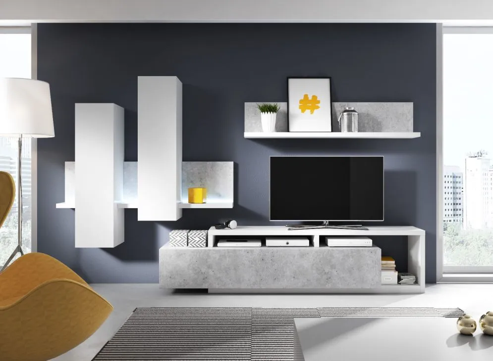 Meblościanka BOTA biała/beton colorado HELVETIA | MIRAT. w stylu LOFT kolekcja BOTA