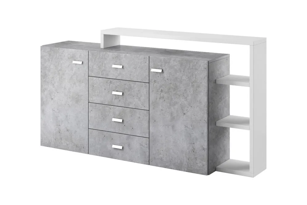 Komoda z nadstawką BOTA 2D4S 181 biała/beton colorado HELVETIA | MIRAT. styl LOFT kolekcja BOTA