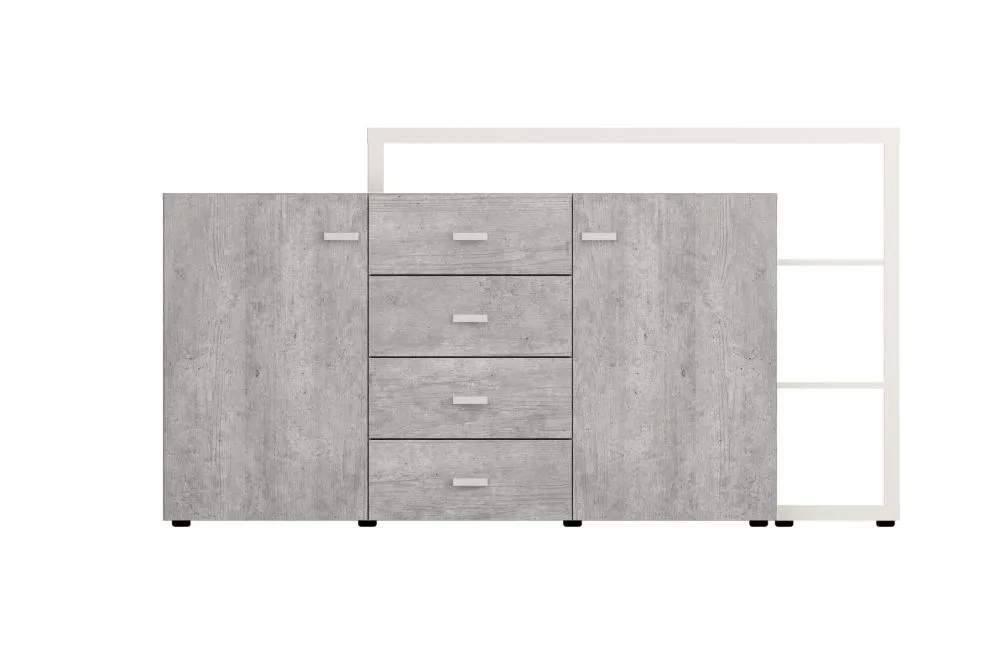 Komoda z nadstawką BOTA 2D4S 181 biała/beton colorado HELVETIA | MIRAT. styl LOFT kolekcja BOTA