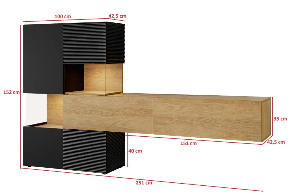 Meblościanka BRICK hikora/czarny mat do salonu I sklep meblowy MIRAT. styl LOFT, RYFLOWANY