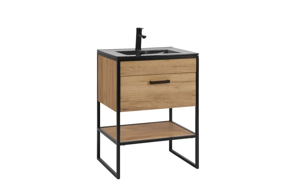 Szafka pod umywalkę BROOKLIN 60 cm dąb craft złoty stojąca | MIRAT. w stylu LOFT kolekcja BROOKLIN