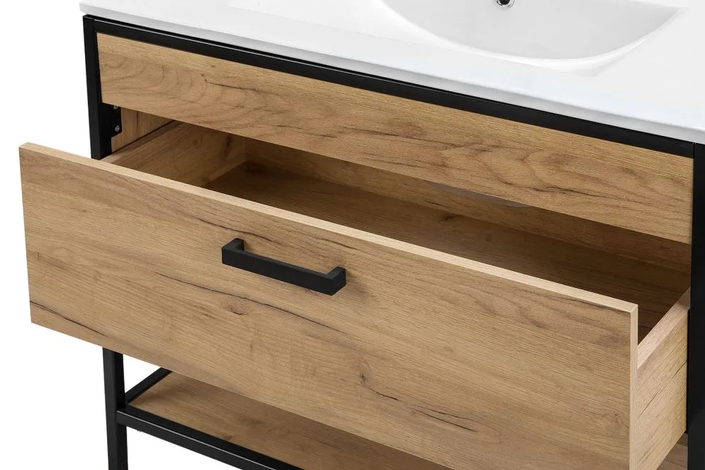 Szafka pod umywalkę BROOKLIN 80 cm dąb craft złoty stojąca szeroka loft | MIRAT. w stylu LOFT kolekcja BROOKLIN