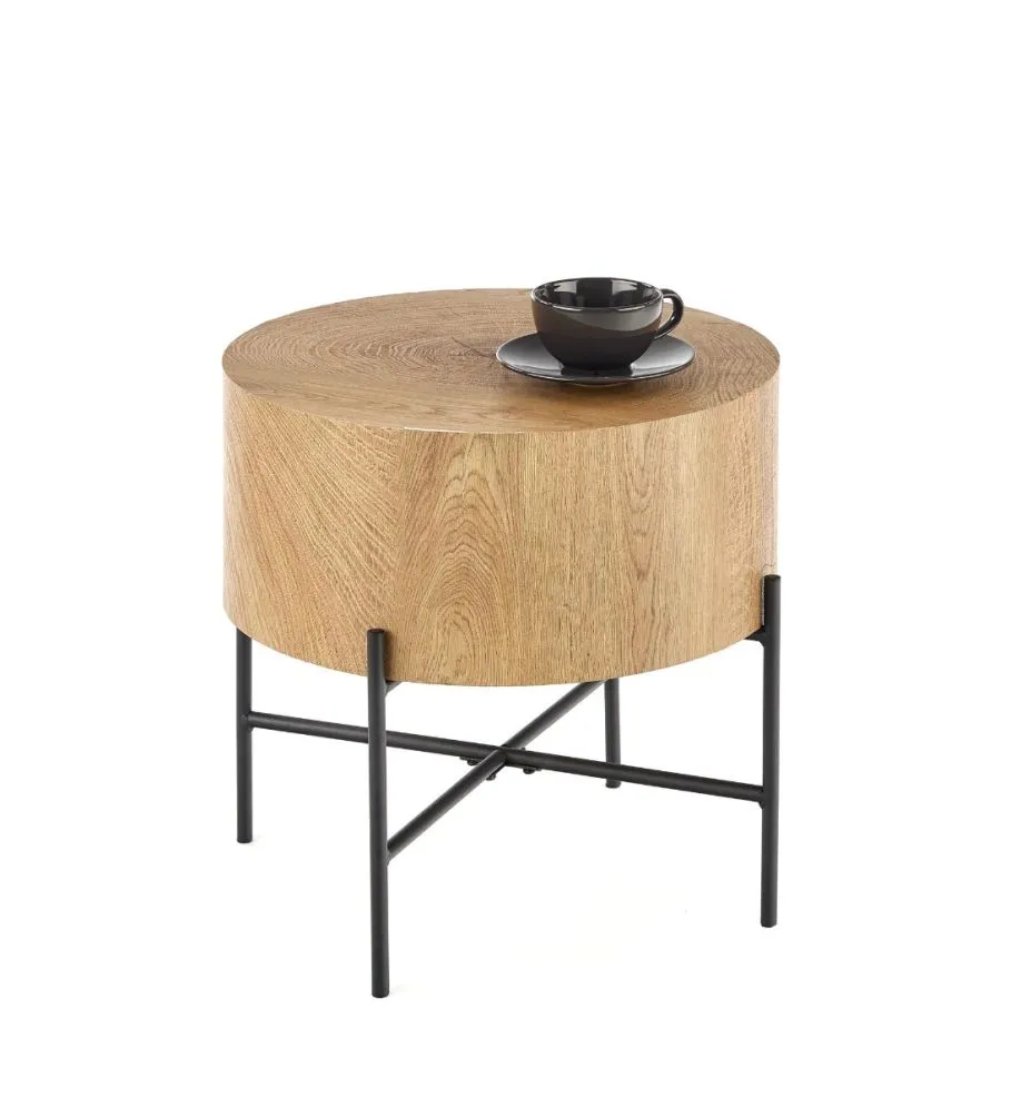Stolik kawowy BROOKLYN S 45x45 dąb/czarna do salonu w stylu industrialnym | MIRAT. styl LOFT