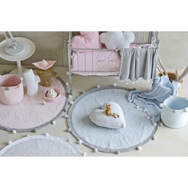 Dywan dziecięcy BUBBLY SOFT BLUE 120x120 niebieski z szarą obwódką | MIRAT.
