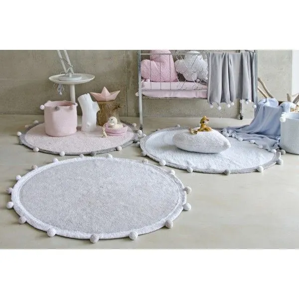 Dywan dziecięcy BUBBLY SOFT BLUE 120x120 niebieski z szarą obwódką | MIRAT.