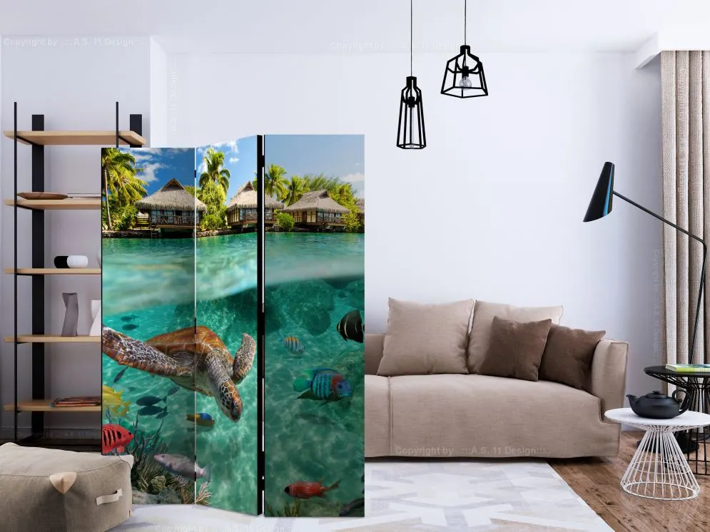 Parawan dwustronny Zwierzęta 135x172 cm 3-częściowy turkusowy | MIRAT.