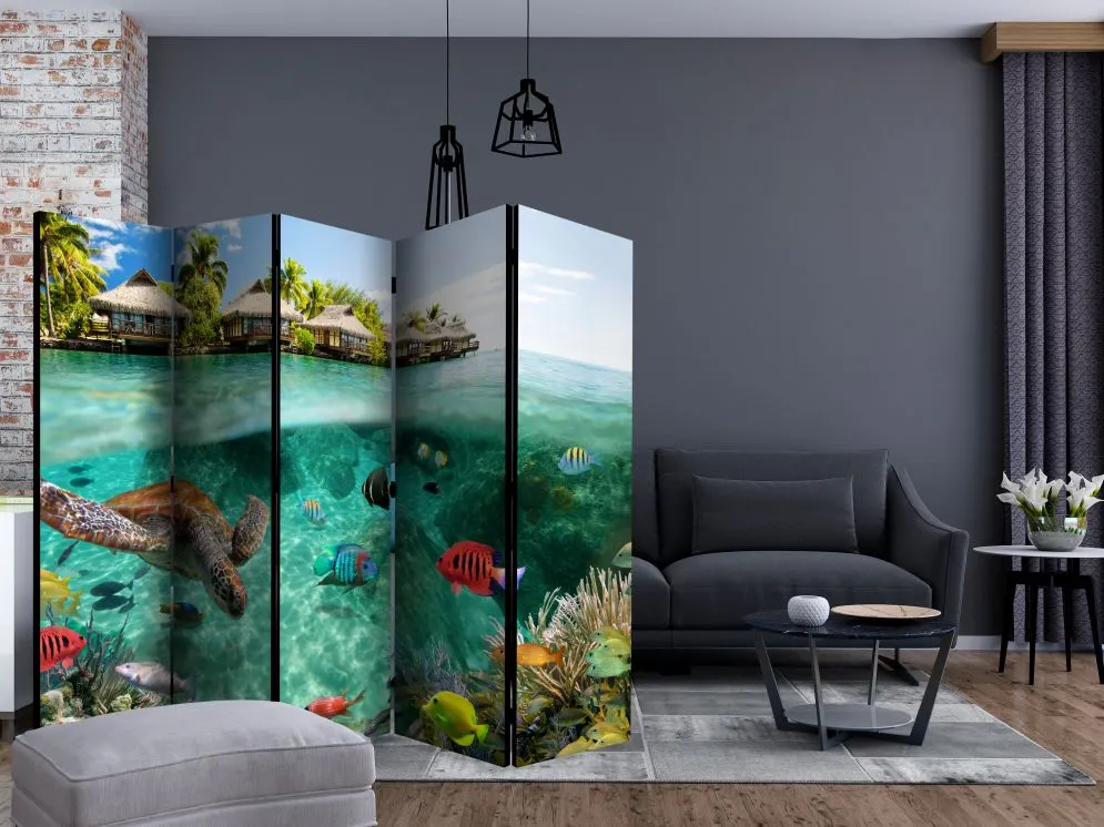 Parawan jednostronny Zwierzęta 225x172 cm 5-częściowy turkusowy | MIRAT.