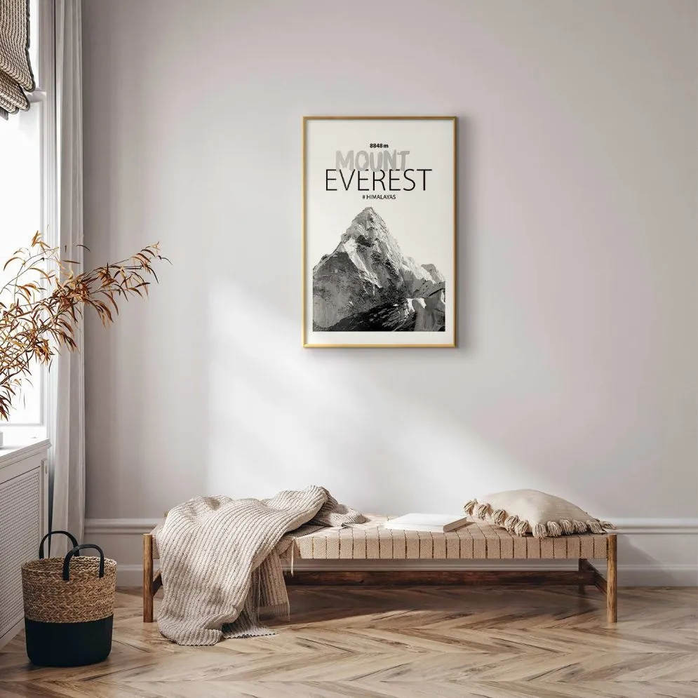 Plakat Mount Everest 21x30 cm z ramą złotą z marginesem | MIRAT.