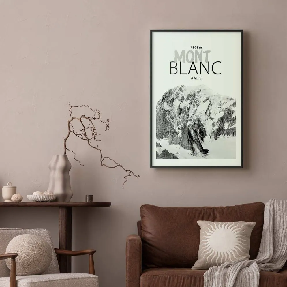 Plakat Mont Blanc 21x30 cm z ramą czarną z marginesem | MIRAT.