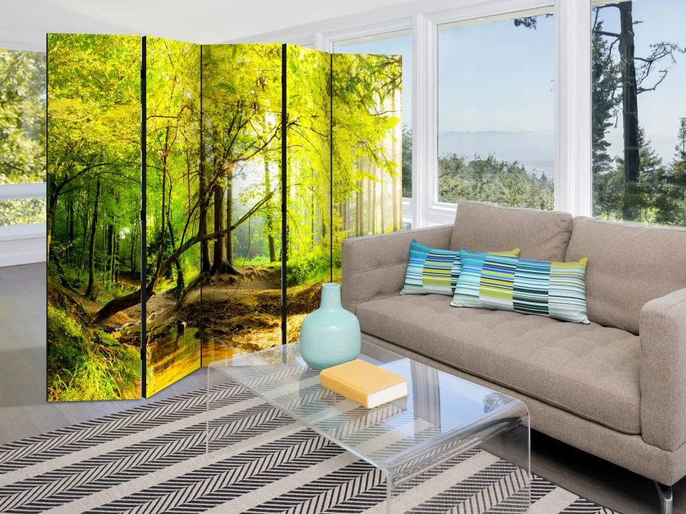 Parawan akustyczny Pejzaże 225x172 cm 5-częściowy żółty | MIRAT.