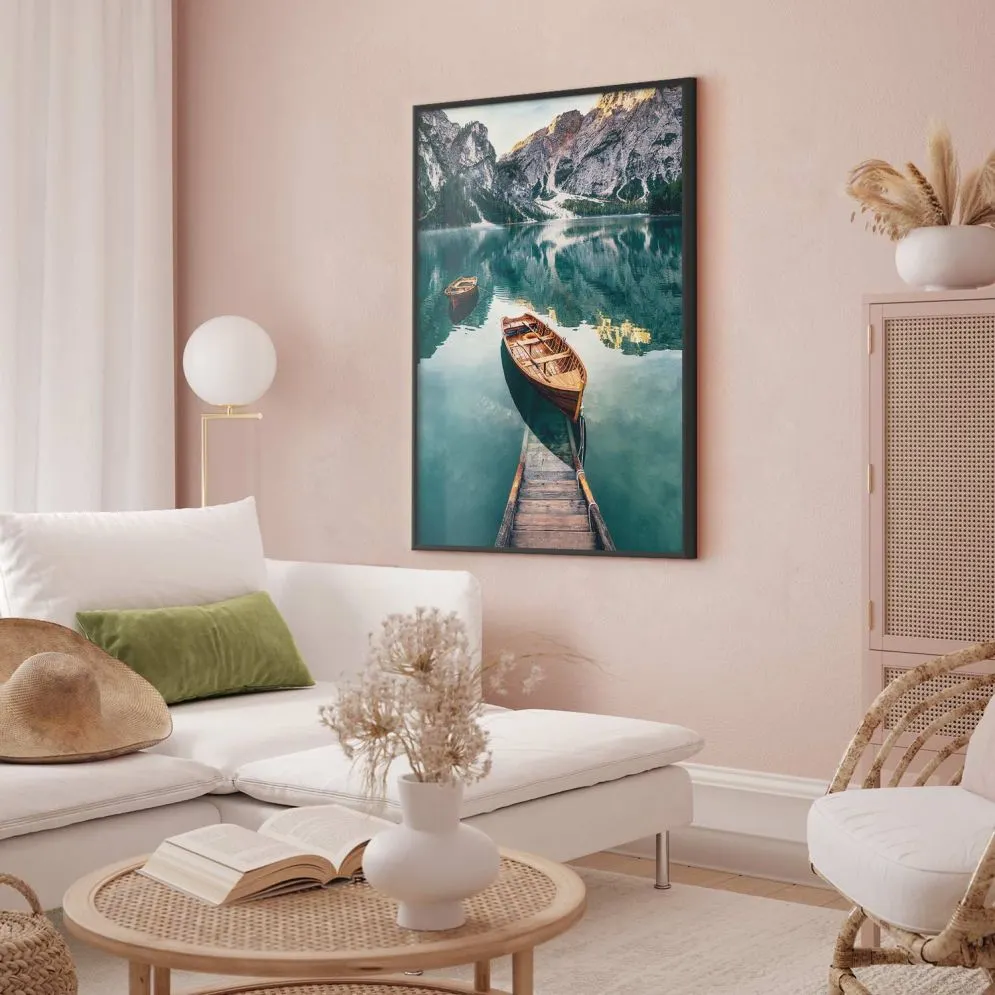 Plakat Łodzie w Dolomitach 21x30 cm z ramą czarną bez marginesu | MIRAT.
