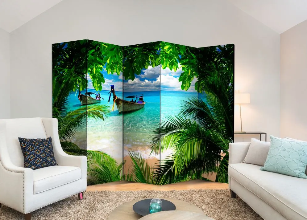 Parawan akustyczny Pejzaże 225x172 cm 5-częściowy zielony | MIRAT.