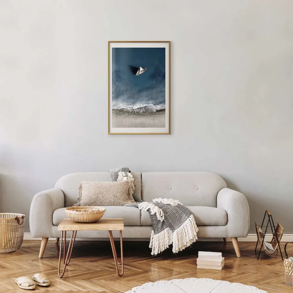 Plakat Jacht 29,7x42 cm z ramą złotą z marginesem | MIRAT.