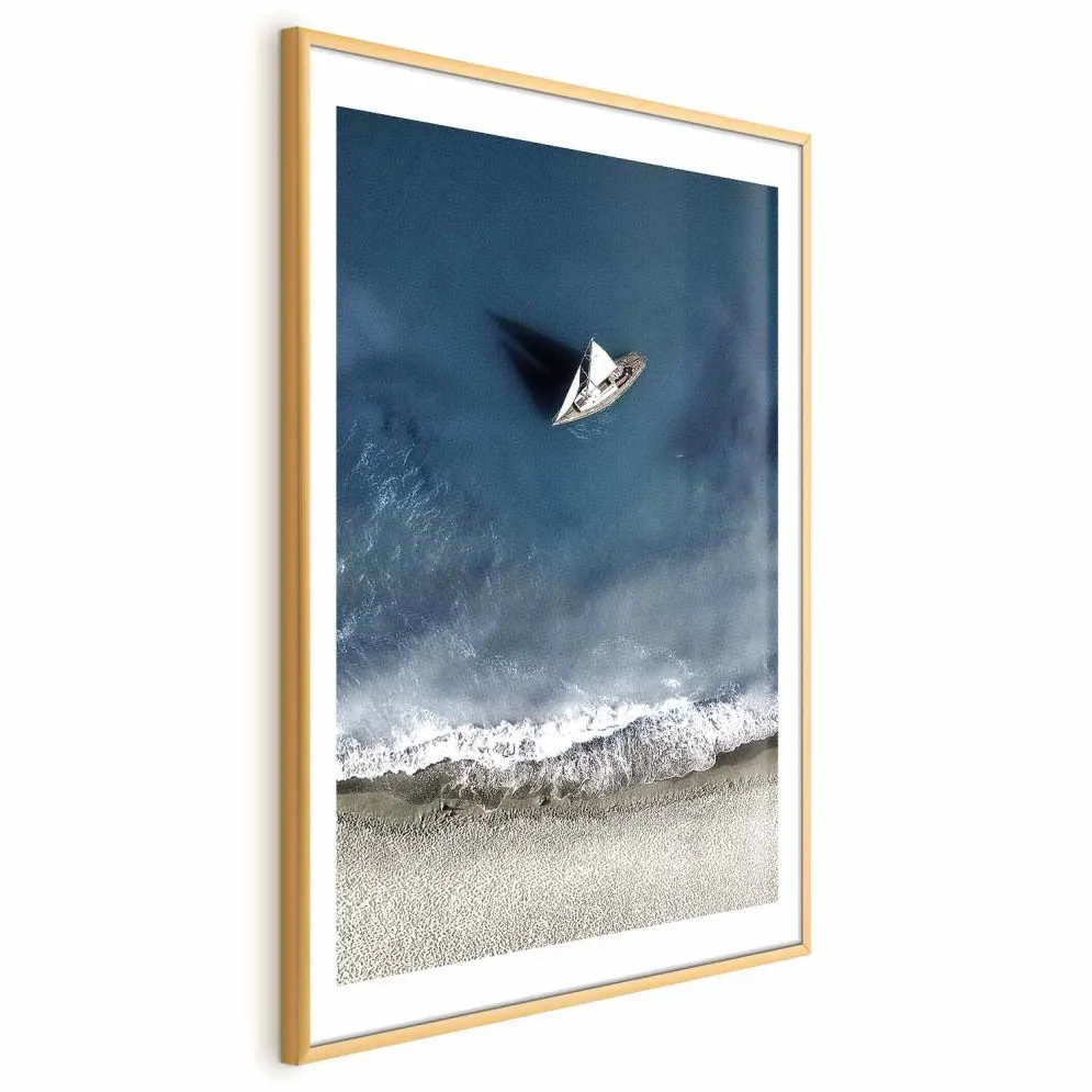 Plakat Jacht 29,7x42 cm z ramą złotą z marginesem | MIRAT.