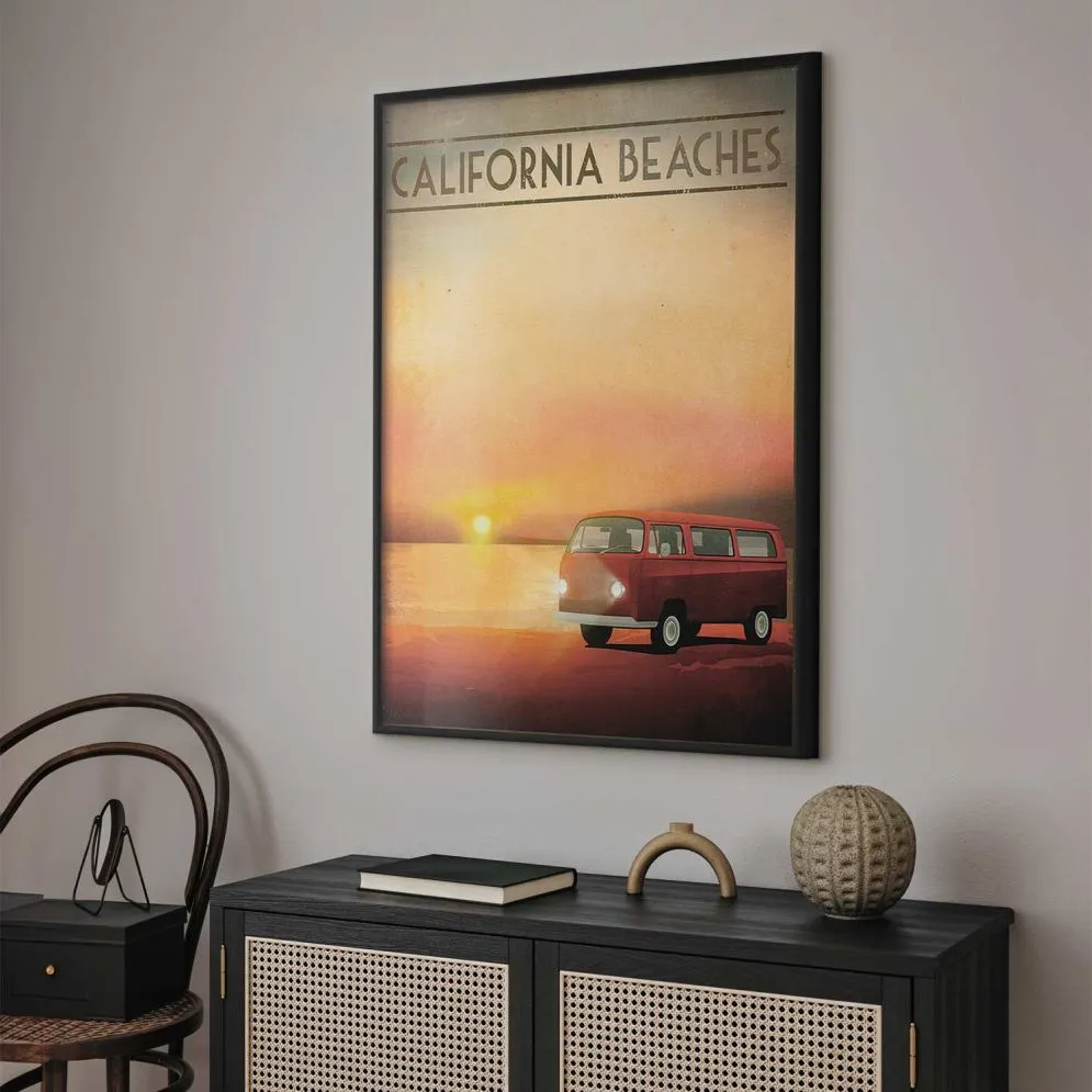 Plakat California Beaches 21x30 cm z ramą czarną bez marginesu | MIRAT.