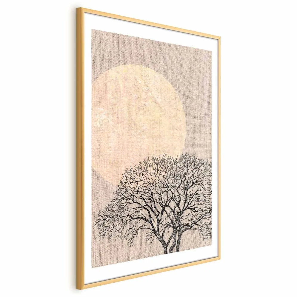 Plakat Poranna pełnia księżyca 40x60 cm z ramą złotą z marginesem | MIRAT.