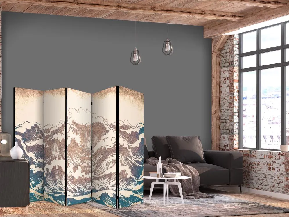 Parawan akustyczny Pejzaże 225x172 cm 5-częściowy beżowy | MIRAT.
