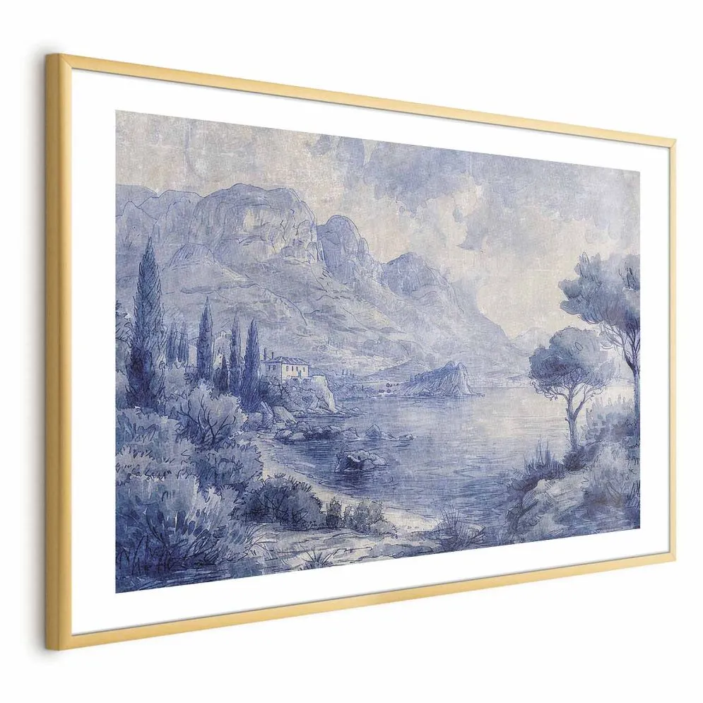 Plakat Niebieska zatoka 30x21 cm z ramą złotą z marginesem | MIRAT.