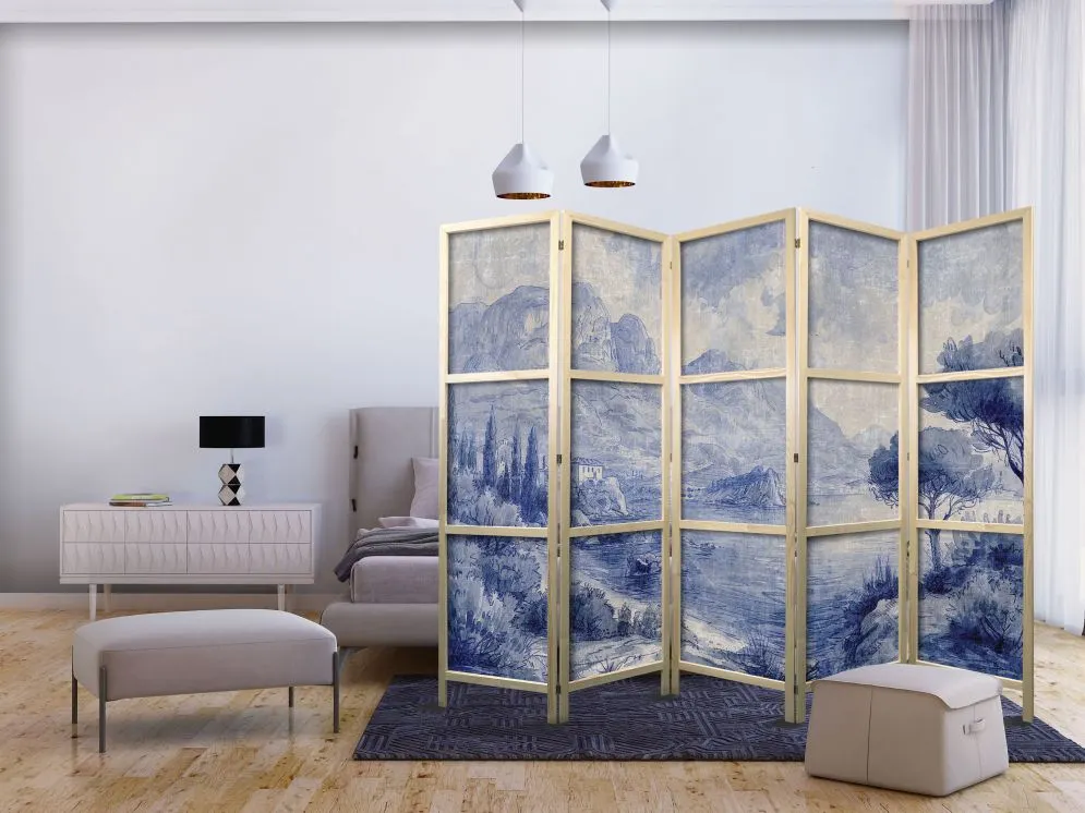 Parawan japoński Pejzaże 225x172 cm 5-częściowy szary | MIRAT.