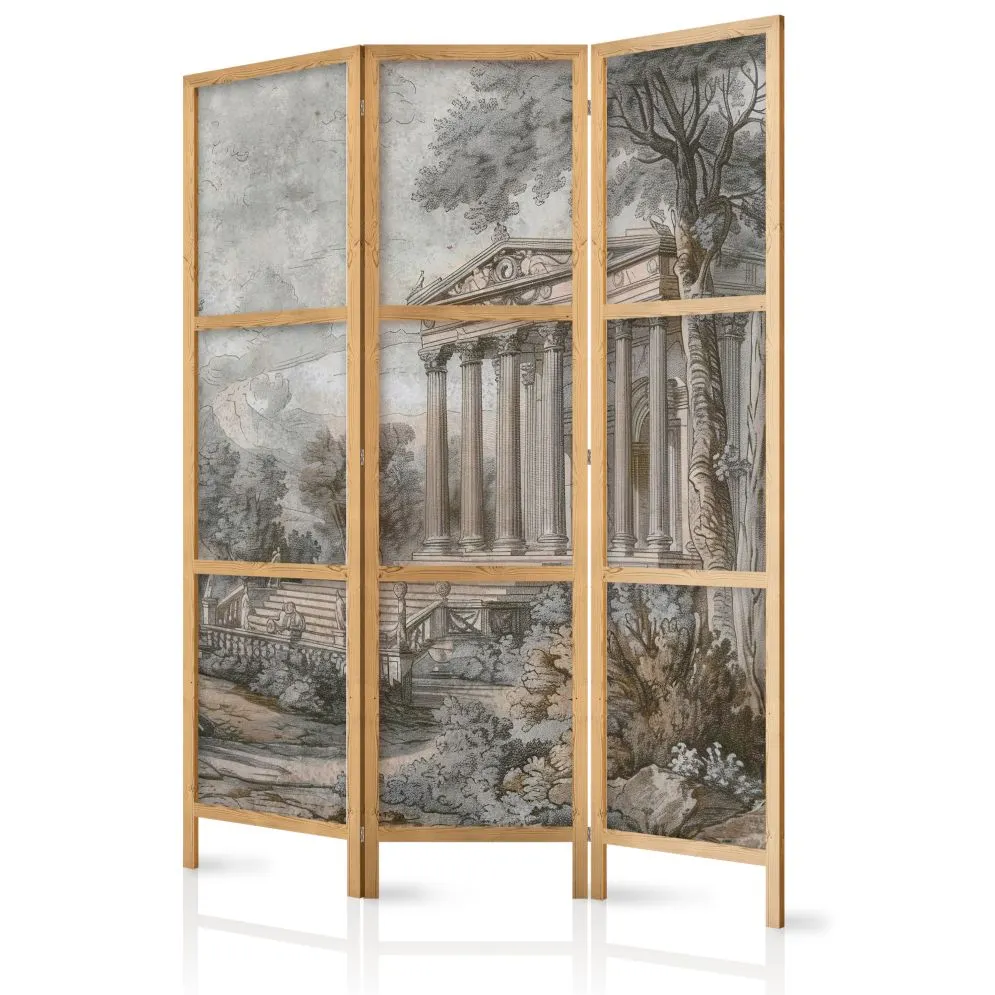 Parawan japoński Pejzaże 135x172 cm 3-częściowy szary | MIRAT.