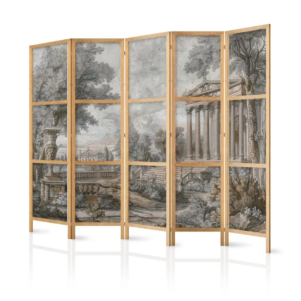 Parawan japoński Pejzaże 225x172 cm 5-częściowy szary | MIRAT.
