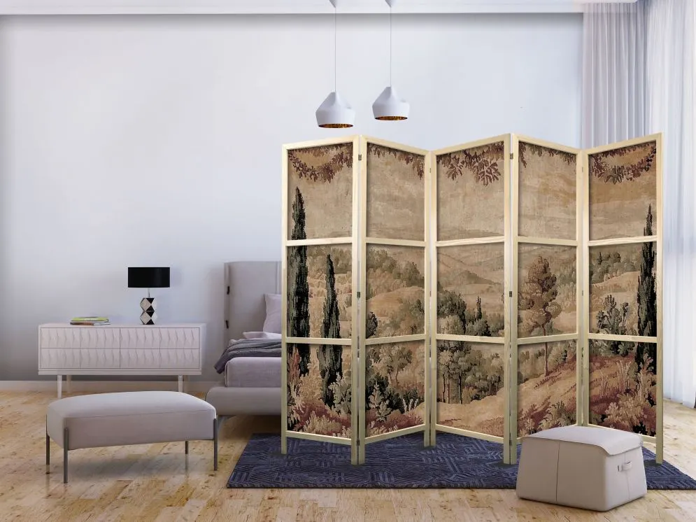 Parawan japoński Pejzaże 225x172 cm 5-częściowy czarny | MIRAT.