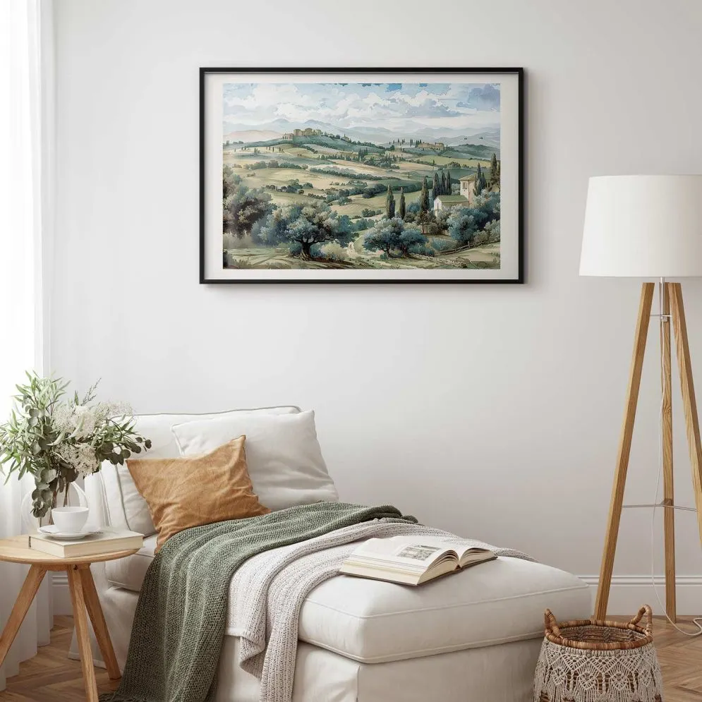 Plakat Pejzaż z polami 90x60 cm z ramą czarną z marginesem | MIRAT.