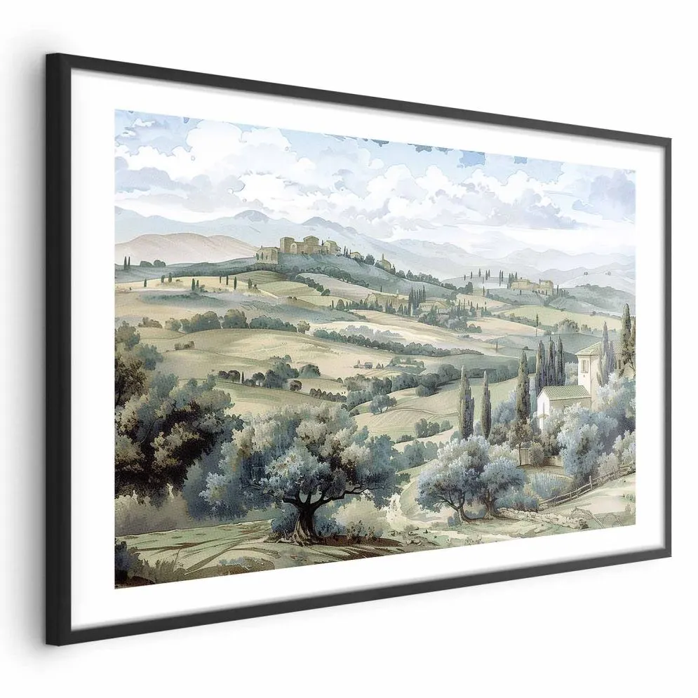 Plakat Pejzaż z polami 90x60 cm z ramą czarną z marginesem | MIRAT.