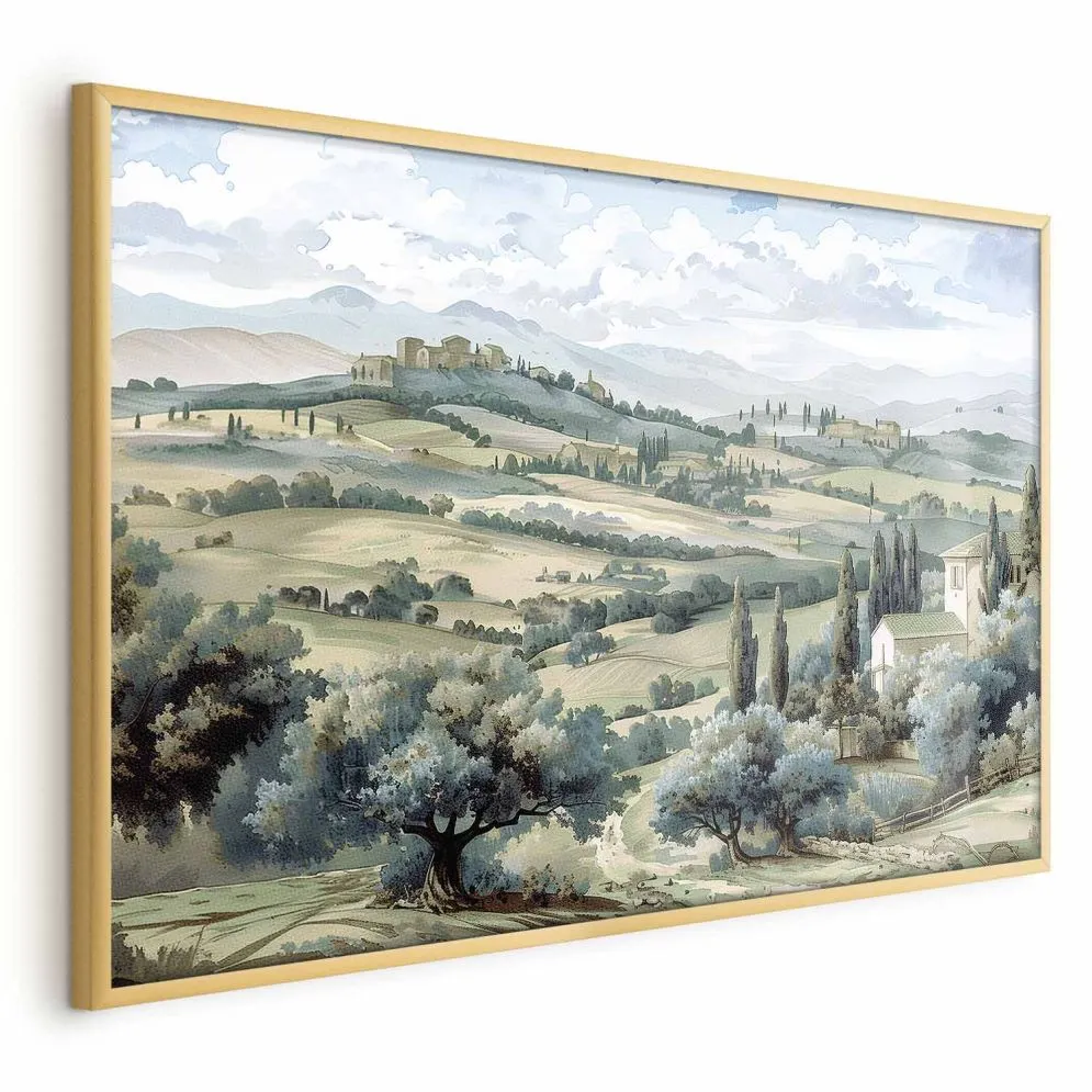 Plakat Pejzaż z polami 30x21 cm z ramą złotą bez marginesu | MIRAT.