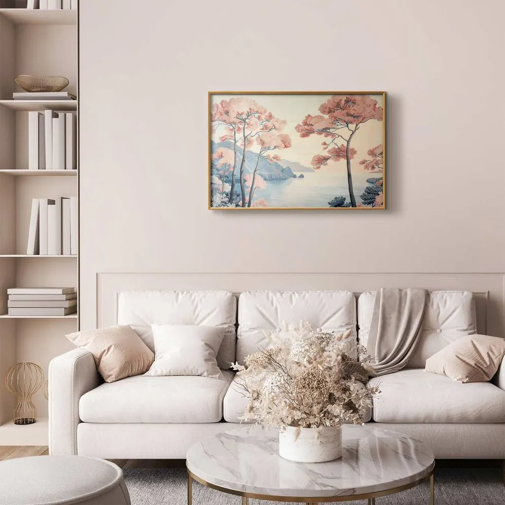 Plakat Ocean i drzewa 90x60 cm z ramą złotą bez marginesu | MIRAT.