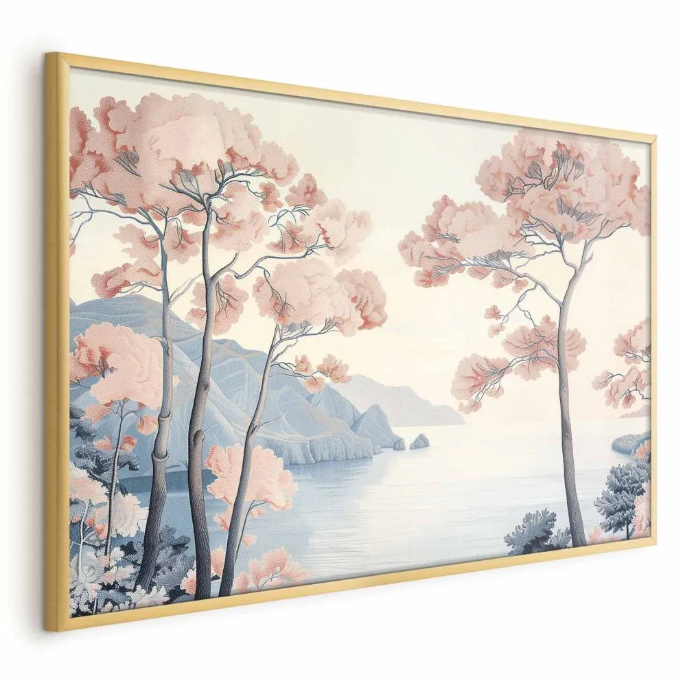 Plakat Ocean i drzewa 90x60 cm z ramą złotą bez marginesu | MIRAT.
