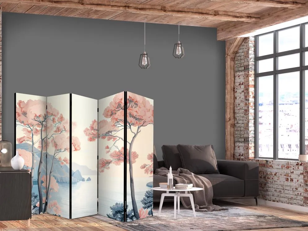 Parawan akustyczny Pejzaże 225x172 cm 5-częściowy biały | MIRAT.