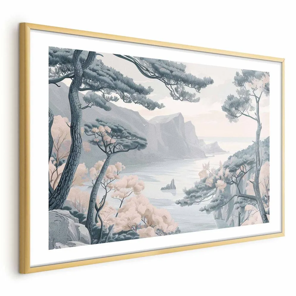 Plakat Błękitne wybrzeże 30x21 cm z ramą złotą z marginesem | MIRAT.