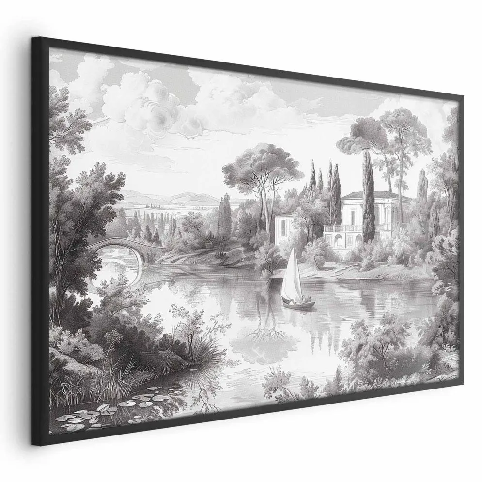 Plakat Pejzaż vintage 90x60 cm z ramą czarną bez marginesu | MIRAT.