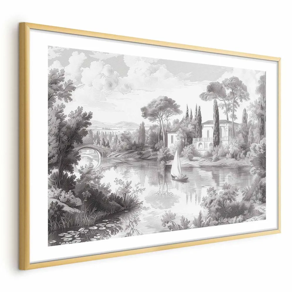 Plakat Pejzaż vintage 90x60 cm z ramą złotą z marginesem | MIRAT.