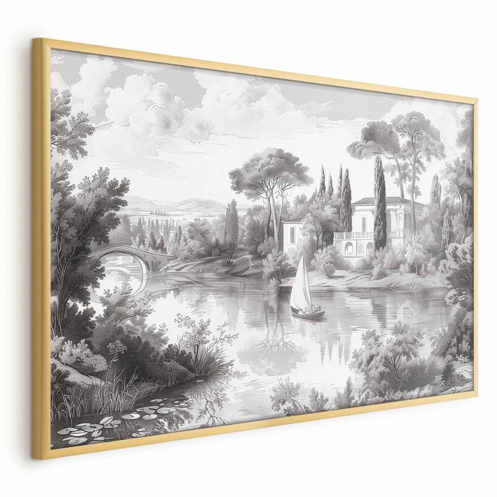 Plakat Pejzaż vintage 42x29,7 cm z ramą złotą bez marginesu | MIRAT.