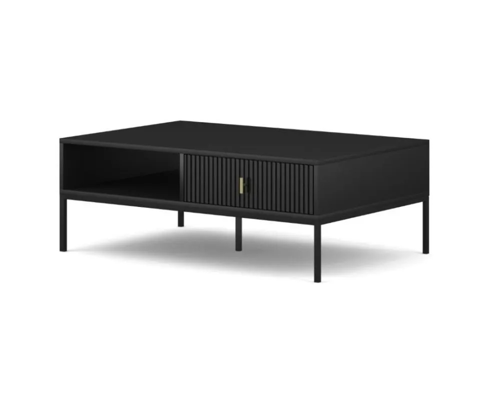 Stolik kawowy MAGGIORE 104x68 czarny mat z szufladami I sklep meblowy MIRAT. styl GLAMOUR, RYFLOWANY