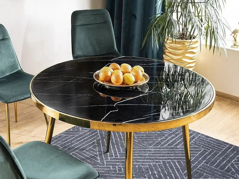 Stół okrągły CALVIN czarny marmur/złoty szklany | MIRAT. w stylu GLAMOUR kolekcja