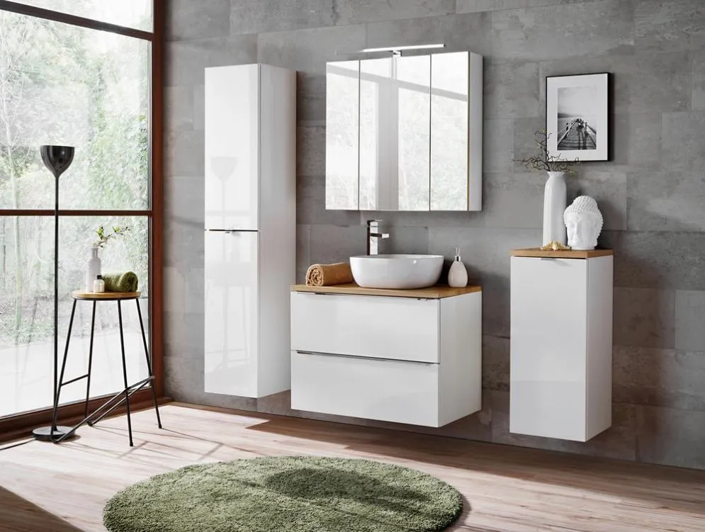 Szafka pod umywalkę MILANO / CAPRI 80 cm biała połysk wisząca | MIRAT. styl SKANDYNAWSKI kolekcja CAPRI