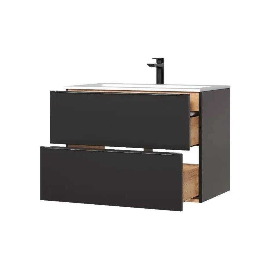 Szafka pod umywalkę CAPRI 80 cm czarna mat wisząca z szufladami | MIRAT.  kolekcja CAPRI