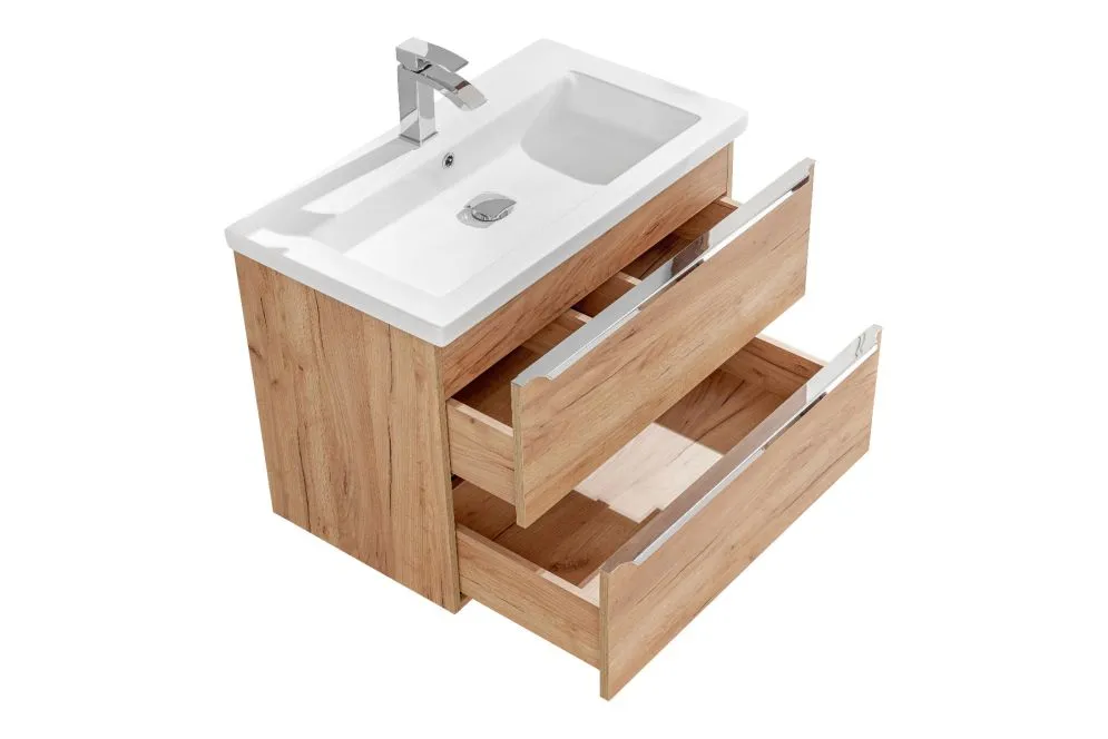 Szafka pod umywalkę CAPRI 80 cm dąb wisząca z szufladami | MIRAT. w stylu kolekcja CAPRI