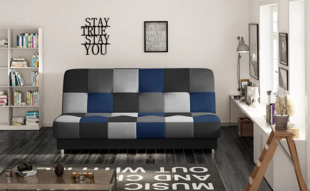 Sofa rozkładana z funkcją spania CAYO VELVET czarna/szara/granatowa młodzieżowa | MIRAT.