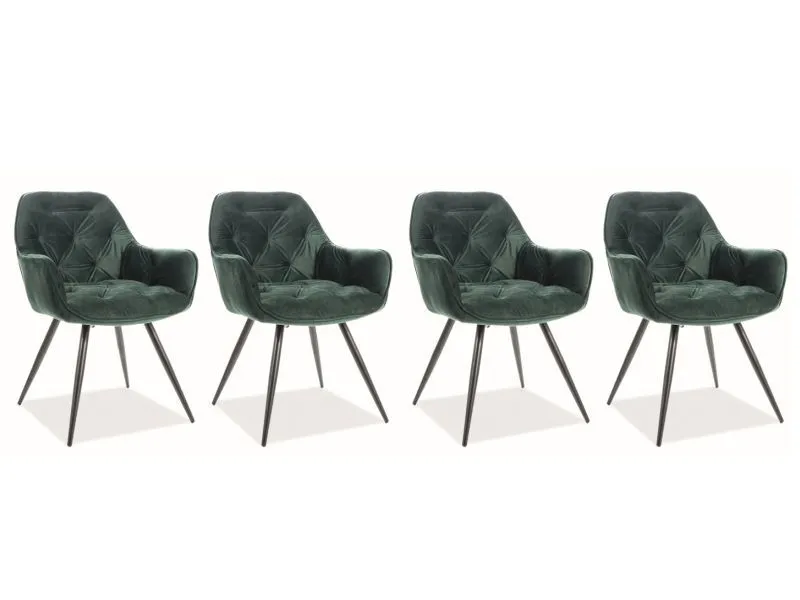 Zestaw krzeseł CHERRY VELVET 4 szt zielone pikowane z podłokietnikami | MIRAT. w stylu GLAMOUR kolekcja