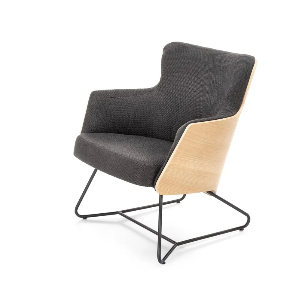 Fotel do salonu CHILLOUT ciemnoszary/naturalny na metalowej podstawie | MIRAT. styl KLASYCZNY