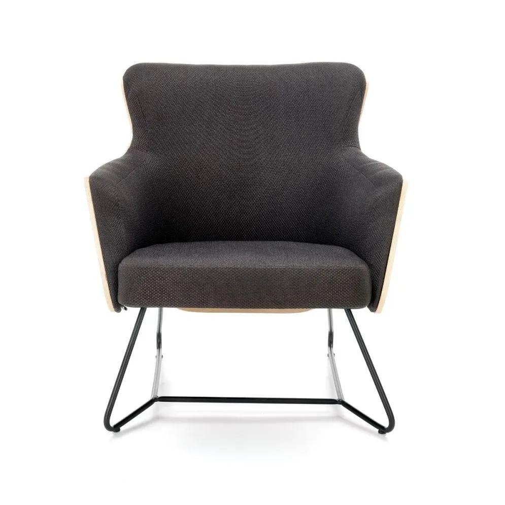 Fotel do salonu CHILLOUT ciemnoszary/naturalny na metalowej podstawie | MIRAT. styl KLASYCZNY