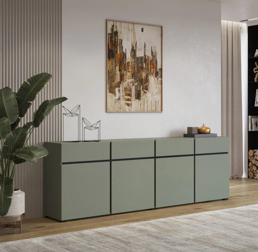 Komoda CROSS 4D4S 225cm zielona/czarna z płyty laminowanej I sklep meblowy MIRAT. kolekcja HV-CROSS