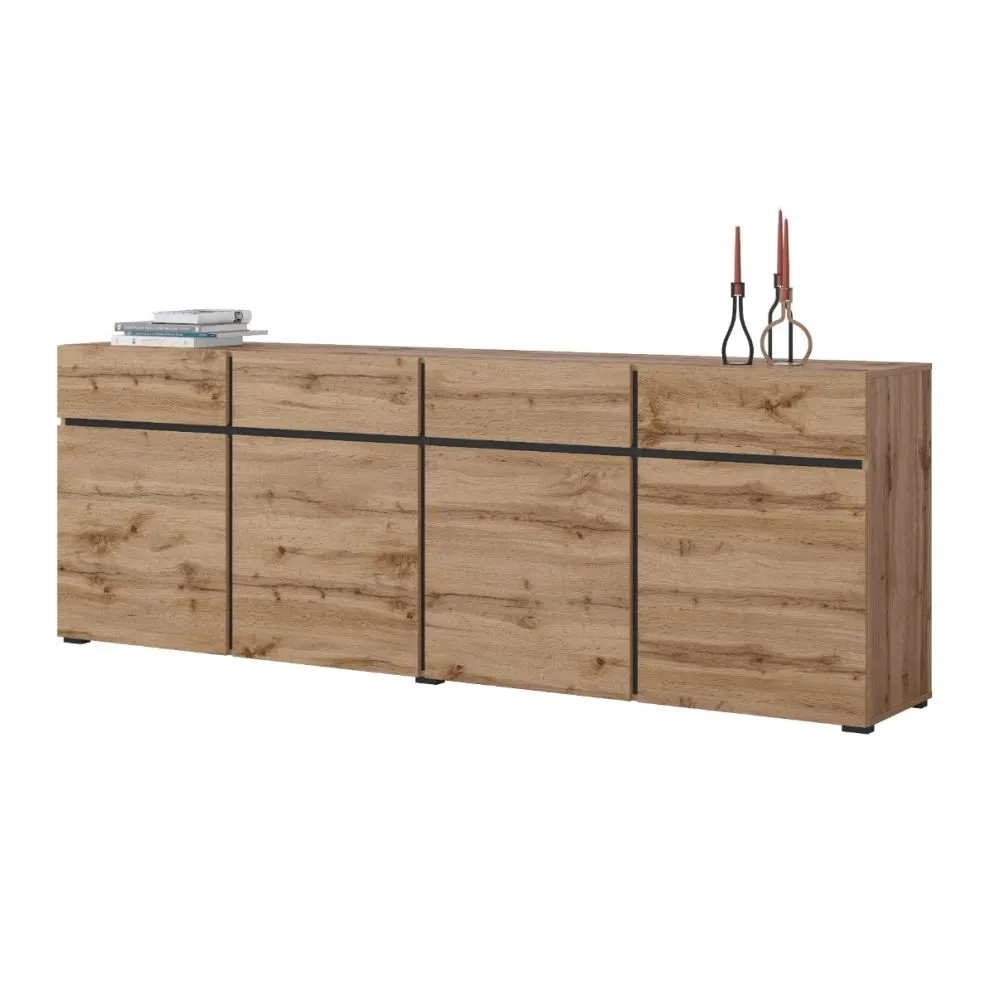 Komoda CROSS 4D4S 225cm dąb wotan/czarna drewniana I sklep meblowy MIRAT. styl SKANDYNAWSKI kolekcja HV-CROSS