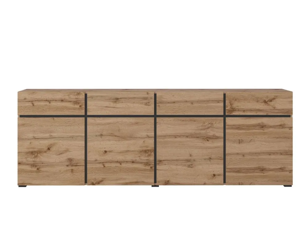 Komoda CROSS 4D4S 225cm dąb wotan/czarna drewniana I sklep meblowy MIRAT. styl SKANDYNAWSKI kolekcja HV-CROSS