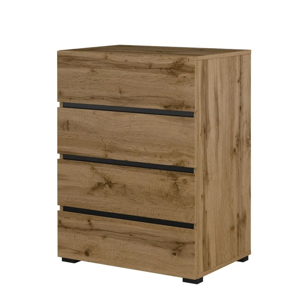 Komoda CROSS 4S 60cm dąb wotan/czarna z szufladami I sklep meblowy MIRAT. styl SKANDYNAWSKI kolekcja HV-CROSS